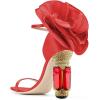 imageFSJ Women Open Toe Crystal Block Heels Sandals with Flower Bloom Back Ankle Strap Buckle Silk Satin Chunky Thick High Heels Wedding Party Pump Shoes Size 416 USRed
