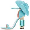 imageFSJ Women Open Toe Crystal Block Heels Sandals with Flower Bloom Back Ankle Strap Buckle Silk Satin Chunky Thick High Heels Wedding Party Pump Shoes Size 416 USBaby Blue