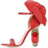 imageFSJ Women Open Toe Crystal Block Heels Sandals with Flower Bloom Back Ankle Strap Buckle Silk Satin Chunky Thick High Heels Wedding Party Pump Shoes Size 416 USRed