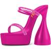imageFSJ Women Open Toe Special Thick High Heel Platform Sandals Rhinestone Strappy Slip On Summer Dress Shoes Size 415 USFuscia