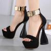 imageFSJ Women Platform Chunky Heel Strappy Sandals Open Toe Metal Ankle Strap Special Shaped Bottle High Heel Wedding Work Party Dress Shoes Size 416 USBlack