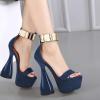 imageFSJ Women Platform Chunky Heel Strappy Sandals Open Toe Metal Ankle Strap Special Shaped Bottle High Heel Wedding Work Party Dress Shoes Size 416 USBlue