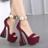 imageFSJ Women Platform Chunky Heel Strappy Sandals Open Toe Metal Ankle Strap Special Shaped Bottle High Heel Wedding Work Party Dress Shoes Size 416 USWine Red