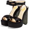 imageFSJ Women Platform Sandals Rhinestones Chunky High Heel Pumps Peep Toe Silk Satin Cross Ankle Strappy Club Dating Shoes Size 415 USBlack