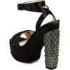 imageFSJ Women Platform Sandals Rhinestones Chunky High Heel Pumps Peep Toe Silk Satin Cross Ankle Strappy Club Dating Shoes Size 415 USBlack