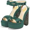 imageFSJ Women Platform Sandals Rhinestones Chunky High Heel Pumps Peep Toe Silk Satin Cross Ankle Strappy Club Dating Shoes Size 415 USBottle Green