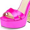 imageFSJ Women Platform Sandals Rhinestones Chunky High Heel Pumps Peep Toe Silk Satin Cross Ankle Strappy Club Dating Shoes Size 415 USPink