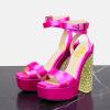 imageFSJ Women Platform Sandals Rhinestones Chunky High Heel Pumps Peep Toe Silk Satin Cross Ankle Strappy Club Dating Shoes Size 415 USPink