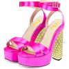 imageFSJ Women Platform Sandals Rhinestones Chunky High Heel Pumps Peep Toe Silk Satin Cross Ankle Strappy Club Dating Shoes Size 415 USPink