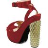 imageFSJ Women Platform Sandals Rhinestones Chunky High Heel Pumps Peep Toe Silk Satin Cross Ankle Strappy Club Dating Shoes Size 415 USRed