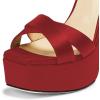 imageFSJ Women Platform Sandals Rhinestones Chunky High Heel Pumps Peep Toe Silk Satin Cross Ankle Strappy Club Dating Shoes Size 415 USRed
