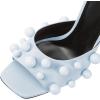 imageFSJ Women Trendy Square Open Toe Mule Gorgeous Pearl Heel Slip On Heeled Sandals Unique Outfit Dress Studded Slides Size 416 USBlue