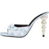 imageFSJ Women Trendy Square Open Toe Mule Gorgeous Pearl Heel Slip On Heeled Sandals Unique Outfit Dress Studded Slides Size 416 USBlue