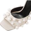 imageFSJ Women Trendy Square Open Toe Mule Gorgeous Pearl Heel Slip On Heeled Sandals Unique Outfit Dress Studded Slides Size 416 USCream