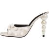 imageFSJ Women Trendy Square Open Toe Mule Gorgeous Pearl Heel Slip On Heeled Sandals Unique Outfit Dress Studded Slides Size 416 USCream