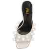 imageFSJ Women Trendy Square Open Toe Mule Gorgeous Pearl Heel Slip On Heeled Sandals Unique Outfit Dress Studded Slides Size 416 USCream