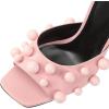 imageFSJ Women Trendy Square Open Toe Mule Gorgeous Pearl Heel Slip On Heeled Sandals Unique Outfit Dress Studded Slides Size 416 USPink