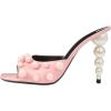 imageFSJ Women Trendy Square Open Toe Mule Gorgeous Pearl Heel Slip On Heeled Sandals Unique Outfit Dress Studded Slides Size 416 USPink