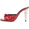 imageFSJ Women Trendy Square Open Toe Mule Gorgeous Pearl Heel Slip On Heeled Sandals Unique Outfit Dress Studded Slides Size 416 USRed