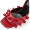 imageFSJ Women Trendy Square Open Toe Mule Gorgeous Pearl Heel Slip On Heeled Sandals Unique Outfit Dress Studded Slides Size 416 USRed Heel