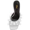 imageFSJ Women Trendy Square Open Toe Mule Gorgeous Pearl Heel Slip On Heeled Sandals Unique Outfit Dress Studded Slides Size 416 USWhite