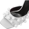 imageFSJ Women Trendy Square Open Toe Mule Gorgeous Pearl Heel Slip On Heeled Sandals Unique Outfit Dress Studded Slides Size 416 USWhite