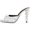 imageFSJ Women Trendy Square Open Toe Mule Gorgeous Pearl Heel Slip On Heeled Sandals Unique Outfit Dress Studded Slides Size 416 USWhite