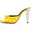 imageFSJ Women Trendy Square Open Toe Mule Gorgeous Pearl Heel Slip On Heeled Sandals Unique Outfit Dress Studded Slides Size 416 USYellow