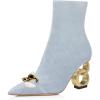imageFSJ Women Ankle Boots Closed Pointed Toe Gold Chain Heel with Side Zipper Elegant Party Daily Dress Booties Shoes Size 416 USPale Blue