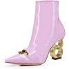 imageFSJ Women Ankle Boots Closed Pointed Toe Gold Chain Heel with Side Zipper Elegant Party Daily Dress Booties Shoes Size 416 USPink Mauve