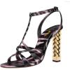 imageFSJ Women Ankle Strap High Heels Sandals Open Toe Sexy Comfort Strappy Sandals Chic Metal Chain Chunky Block Heel Wedding Bridal Pumps Shoes Size 416 USPurple Leopard Print