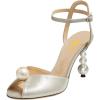imageFSJ Women Gorgeous Peep Toe with Shiny Decoration Sandals Pearls High Heel Ankle Strap Ladies Party Prom Wedding Dress Shoes Size 416 USChampagne Satin