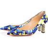 imageFSJ Women Multi Print Pumps Mid High Chuny Heels Metallic Chains Stylish Pointed Toe Slip On Cocktail Party Dress Shoes Size 415 USBlooming