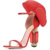imageFSJ Women Open Toe Crystal Block Heels Sandals with Flower Bloom Back Ankle Strap Buckle Silk Satin Chunky Thick High Heels Wedding Party Pump Shoes Size 416 USRed