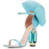 imageFSJ Women Open Toe Crystal Block Heels Sandals with Flower Bloom Back Ankle Strap Buckle Silk Satin Chunky Thick High Heels Wedding Party Pump Shoes Size 416 USBaby Blue