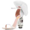imageFSJ Women Open Toe Crystal Block Heels Sandals with Flower Bloom Back Ankle Strap Buckle Silk Satin Chunky Thick High Heels Wedding Party Pump Shoes Size 416 USWhite