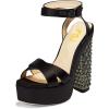 imageFSJ Women Platform Sandals Rhinestones Chunky High Heel Pumps Peep Toe Silk Satin Cross Ankle Strappy Club Dating Shoes Size 415 USBlack