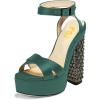 imageFSJ Women Platform Sandals Rhinestones Chunky High Heel Pumps Peep Toe Silk Satin Cross Ankle Strappy Club Dating Shoes Size 415 USBottle Green
