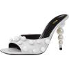 imageFSJ Women Trendy Square Open Toe Mule Gorgeous Pearl Heel Slip On Heeled Sandals Unique Outfit Dress Studded Slides Size 416 USWhite