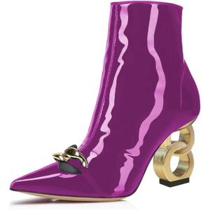 imageFSJ Women Ankle Boots Closed Pointed Toe Gold Chain Heel with Side Zipper Elegant Party Daily Dress Booties Shoes Size 416 USPurple