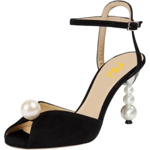 imageFSJ Women Gorgeous Peep Toe with Shiny Decoration Sandals Pearls High Heel Ankle Strap Ladies Party Prom Wedding Dress Shoes Size 416 USBlacksuede