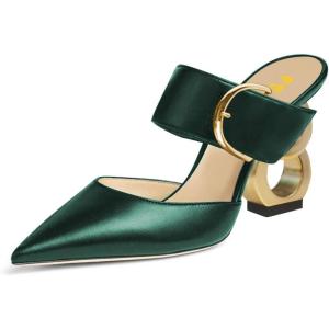 imageFSJ Women Graceful Pointed Toe Gold Chain High Heel Mules Slip On Backless Ladies Dance Date Summer Vacation Shoes Size 416 USDark Green