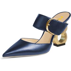 imageFSJ Women Graceful Pointed Toe Gold Chain High Heel Mules Slip On Backless Ladies Dance Date Summer Vacation Shoes Size 416 USNavy