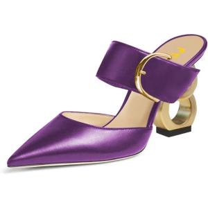 imageFSJ Women Graceful Pointed Toe Gold Chain High Heel Mules Slip On Backless Ladies Dance Date Summer Vacation Shoes Size 416 USPurple