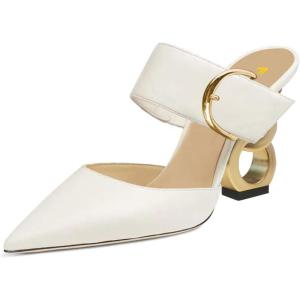 imageFSJ Women Graceful Pointed Toe Gold Chain High Heel Mules Slip On Backless Ladies Dance Date Summer Vacation Shoes Size 416 USWhite