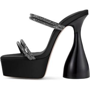 imageFSJ Women Open Toe Special Thick High Heel Platform Sandals Rhinestone Strappy Slip On Summer Dress Shoes Size 415 USBlack