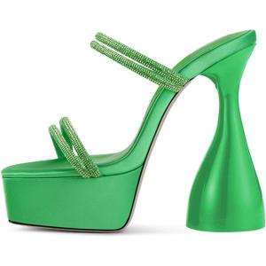 imageFSJ Women Open Toe Special Thick High Heel Platform Sandals Rhinestone Strappy Slip On Summer Dress Shoes Size 415 USGreen