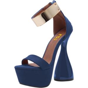 imageFSJ Women Platform Chunky Heel Strappy Sandals Open Toe Metal Ankle Strap Special Shaped Bottle High Heel Wedding Work Party Dress Shoes Size 416 USBlue