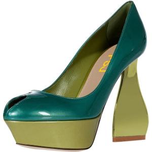 imageFSJ Women Pumps Block Heel Platform Shoes Comfort Peep Toe Special High Heel Slip On Evening Dress Pumps Size 416 USGreen