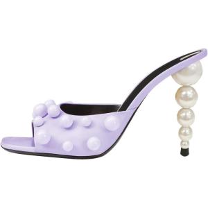 imageFSJ Women Trendy Square Open Toe Mule Gorgeous Pearl Heel Slip On Heeled Sandals Unique Outfit Dress Studded Slides Size 416 USPurple